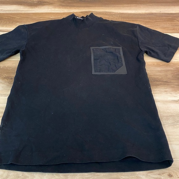 Zara Mens Black Mock Neck T-Shirt Mens Small Contrast Technical Pocket - Picture 3 of 7